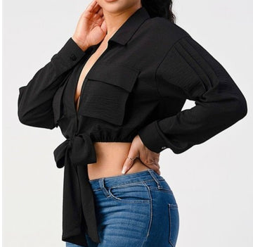 Long Sleeve Crop Collar Shirt